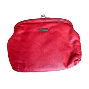 Vintage Jordache Red Leather Kiss Lock Clutch Purse